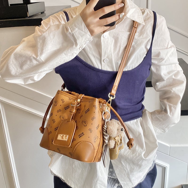 High-End Sense Printed Drawback Bucket Bag Women'S Fashionable Fashionable Shoulder Bag Retro Western Style Crossbody Bag - Image 3