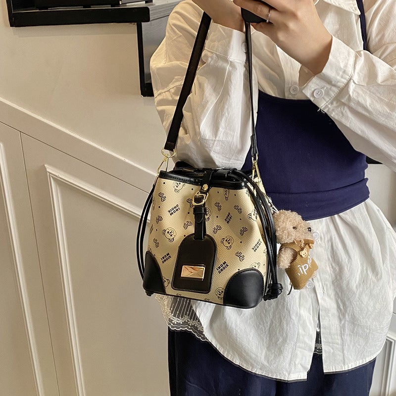 High-End Sense Printed Drawback Bucket Bag Women'S Fashionable Fashionable Shoulder Bag Retro Western Style Crossbody Bag - Image 4
