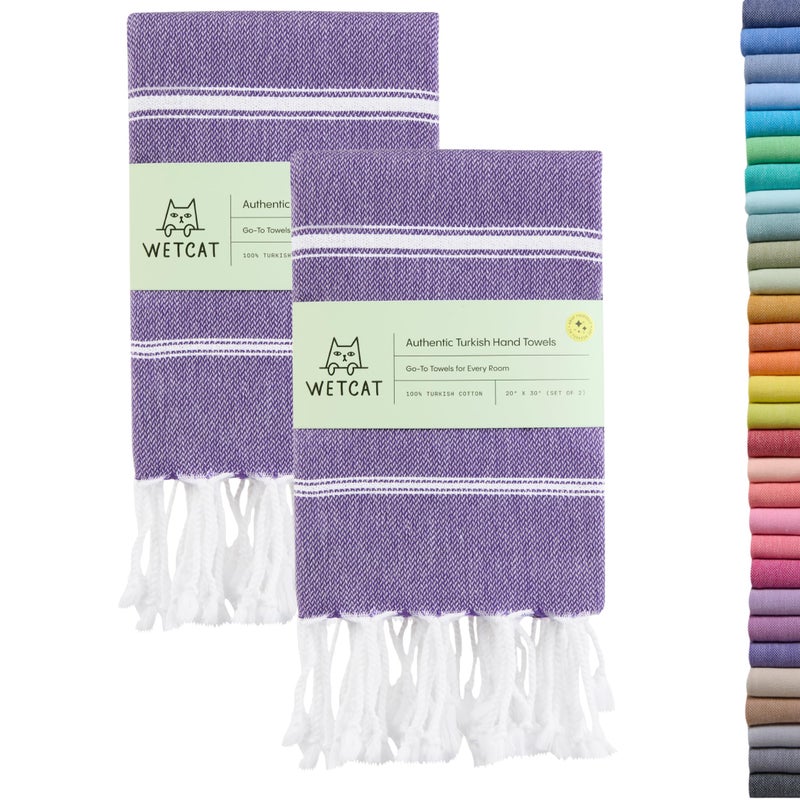 WETCAT Turkish Hand Towels with Hanging Loop Set of 2 20 x 30 100 Turkish Cotton PreWashed Quick Drying for Kitchen or Bathroom Dark Purple
