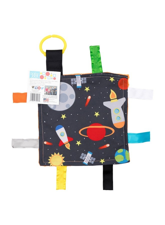 The Learning Lovey Baby Sensory Crinkle & Teething Square Lovey Toy with Closed Ribbon Tags for Increased Stimulation: 8"X8" (Outer Space) - Image 1