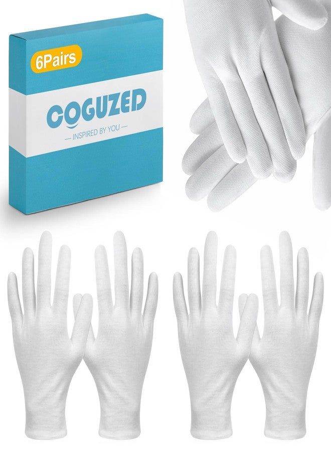 CoguZed 6 Pairs White Cotton Gloves for Jewelry & Art Handling - Thin Non-Latex Inspection Gloves for Coin Collecting, Craft Work - Unisex Size - Image 1