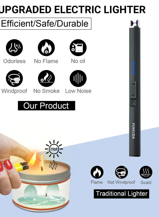 FUKKUDA ولاعة شموع كهربائية بلازما قوسية مقاومة للرياح وبدون لهب مع بطارية قابلة للشحن عبر USB ومفتاح أمان مزدوج (أسود أوبسيديان) - Image 2