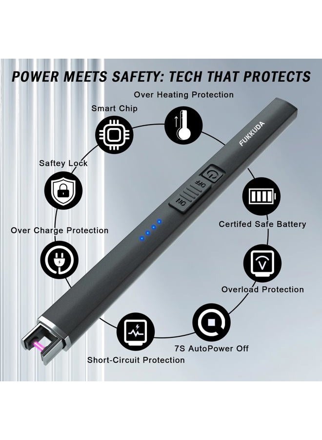 FUKKUDA ولاعة شموع كهربائية بلازما قوسية مقاومة للرياح وبدون لهب مع بطارية قابلة للشحن عبر USB ومفتاح أمان مزدوج (أسود أوبسيديان) - Image 4