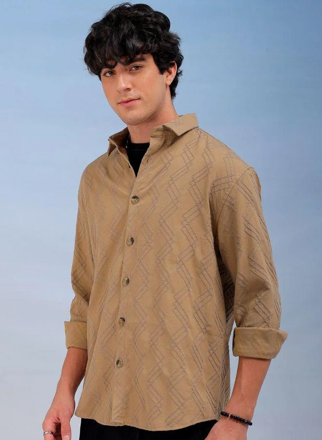The Indian Garage Co Men Relaxed Fit Solid Full Sleeves Cutaway Collar Resort Wear Shirt