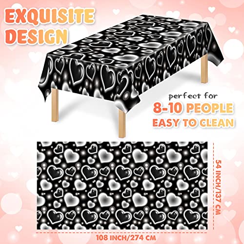 Tudomro 3 Pack 2000s Tablecloth Decoration Cholo Party Table Cover Y2k Party Decoration Heart Plastic Disposable Table Decor for Birthday Christmas Valentines Supplies, 54 x 108 Inches(Black) - Image 2