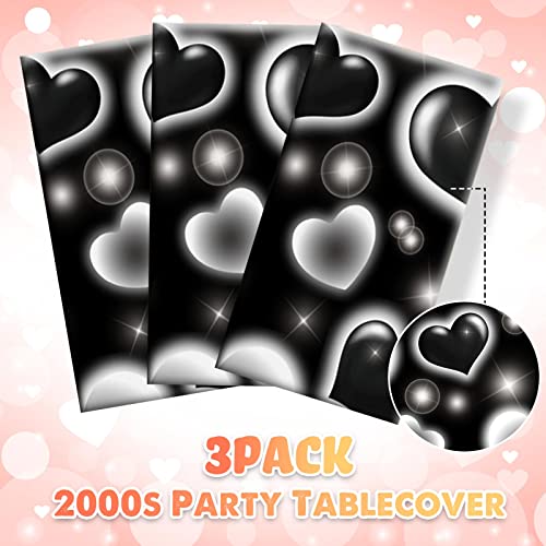 Tudomro 3 Pack 2000s Tablecloth Decoration Cholo Party Table Cover Y2k Party Decoration Heart Plastic Disposable Table Decor for Birthday Christmas Valentines Supplies, 54 x 108 Inches(Black) - Image 4