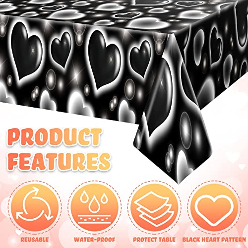 Tudomro 3 Pack 2000s Tablecloth Decoration Cholo Party Table Cover Y2k Party Decoration Heart Plastic Disposable Table Decor for Birthday Christmas Valentines Supplies, 54 x 108 Inches(Black) - Image 3