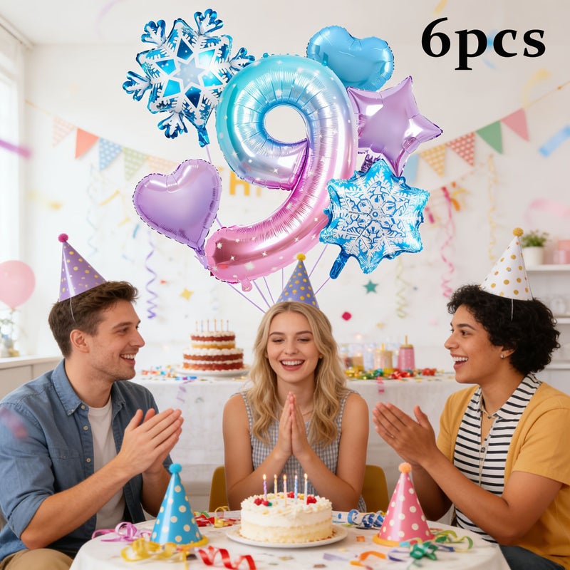 6pcs Number Balloon Set Style 5 Foil Birthday Decorations Snowflake Star Patterns - Image 2