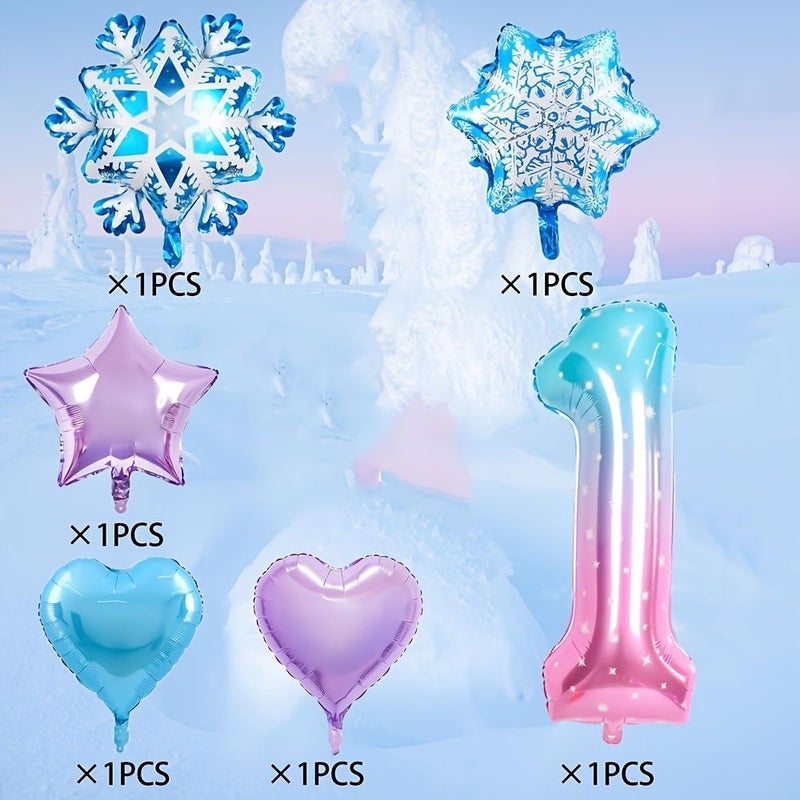 6pcs Number Balloon Set Style 5 Foil Birthday Decorations Snowflake Star Patterns - Image 4