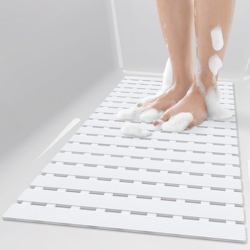 Non-Slip Bathtub Mat with Drain Holes - Bathtub Mat 70cm * 40cm - Practical and Easy to Clean - Cuttable and Adjustable - Anti-Bacterial - Non-Slip - 118 for Increased Stability (White) - Image 4