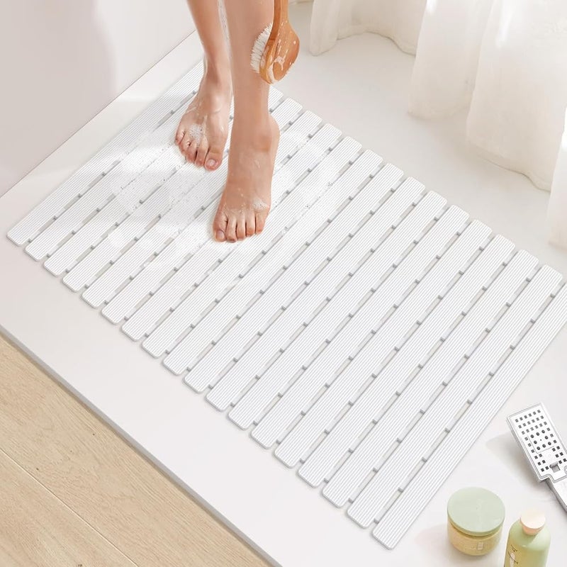 Non-Slip Bathtub Mat with Drain Holes - Bathtub Mat 70cm * 40cm - Practical and Easy to Clean - Cuttable and Adjustable - Anti-Bacterial - Non-Slip - 118 for Increased Stability (White) - Image 1