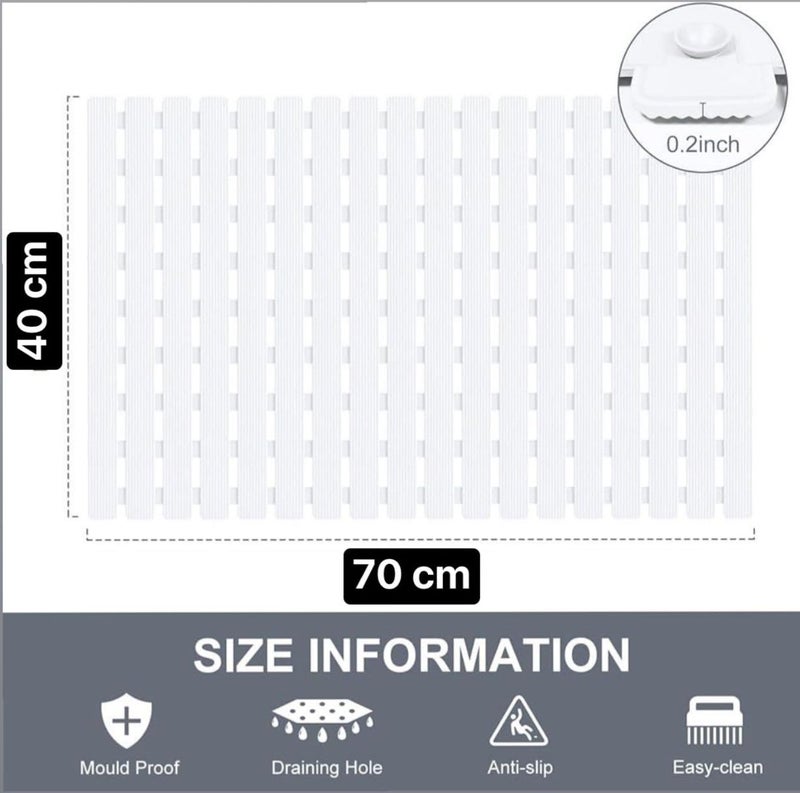 Non-Slip Bathtub Mat with Drain Holes - Bathtub Mat 70cm * 40cm - Practical and Easy to Clean - Cuttable and Adjustable - Anti-Bacterial - Non-Slip - 118 for Increased Stability (White) - Image 2