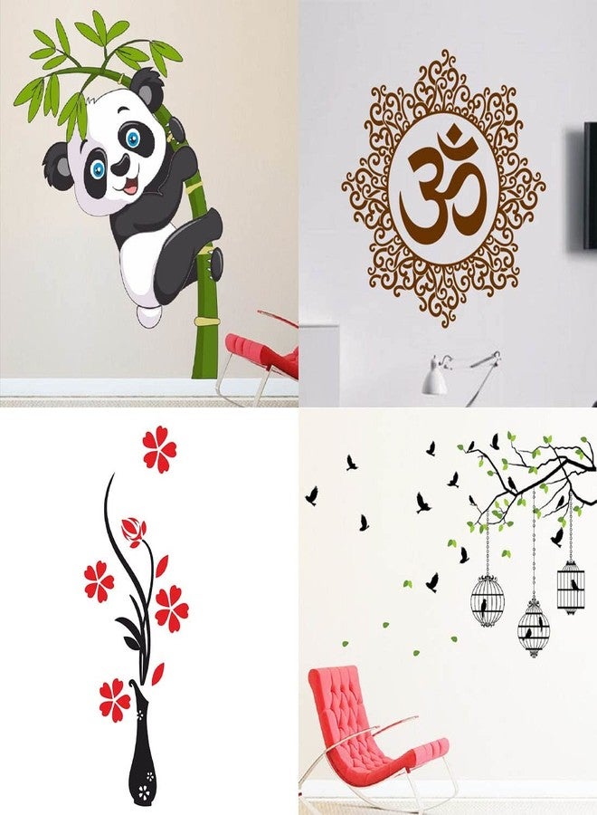 Merical Baby Panda, Designer Om, Flower Vase Red, Flying Birds & case Wall Decor Stickers for Living Room, Hall,Bed Room, Pooja Room and Kids Room. - Image 1