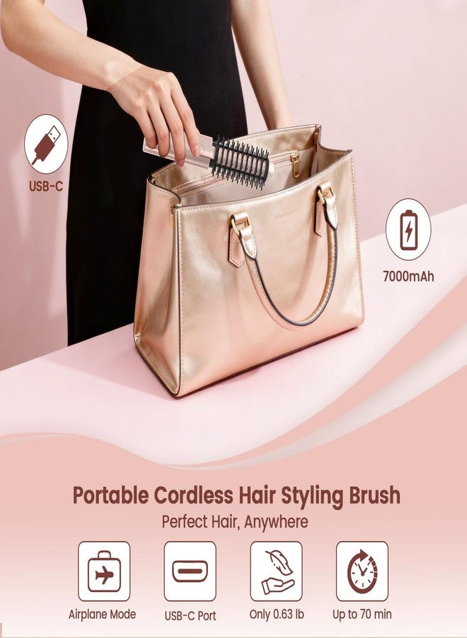 Youbella Cordless Hair Curling Iron Brush, Portable Travel Hair Curler, Mini 1.5″ Heated Round Brush, 3-in-1 USB Rechargeable Straightening Wand for Styling & Smoothing, 200 Million Ionic Care, Pink - Image 3