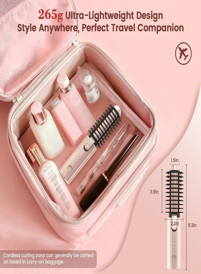 Youbella Cordless Hair Curling Iron Brush, Portable Travel Hair Curler, Mini 1.5″ Heated Round Brush, 3-in-1 USB Rechargeable Straightening Wand for Styling & Smoothing, 200 Million Ionic Care, Pink - Image 2