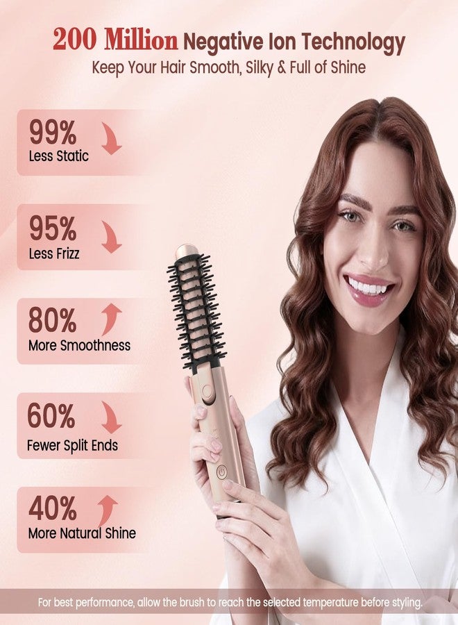 Youbella Cordless Hair Curling Iron Brush, Portable Travel Hair Curler, Mini 1.5″ Heated Round Brush, 3-in-1 USB Rechargeable Straightening Wand for Styling & Smoothing, 200 Million Ionic Care, Pink - Image 4