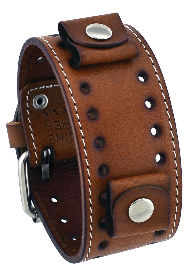 Nemesis STH-B 22 Lug Width Brown Wide Leather Cuff Wrist Watch Band - Image 4