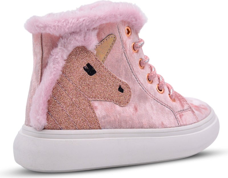 Kids A More Heira Unicorn Patterned Plush Furry Baby Girl Boots Pink - Image 3