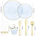 Rubtlamp 350 Pcs Clear Blue Plastic Plates Blue Gold Plastic Dinnerware Set 50 Guests Blue Disposable Plates With Gold Rim Hammered Party Plates Set for Wedding And Party - Image 4