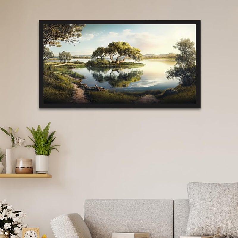 DEKORSTATION Natures Beauty Captured in Tranquil Mountain Landscape Floating Frame Canvas Wall Painting for Home and Office Decor 18 Inch L x 12 Inch H