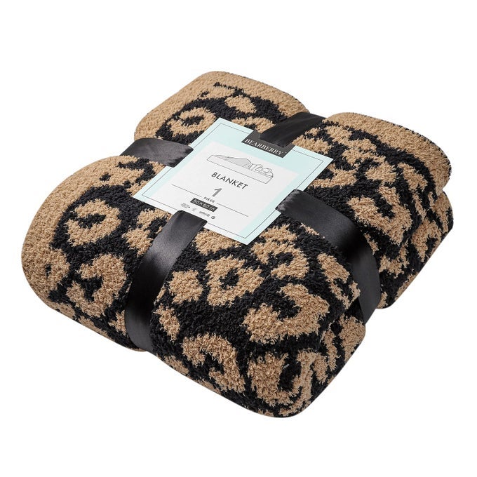 FUZZY LEOPARD KNITTED THROW BLANKET SOFT COZY WARM MICROFIBER BLANKET FOR COUCH SOFA BED TRAVEL LEOPARD 50X60