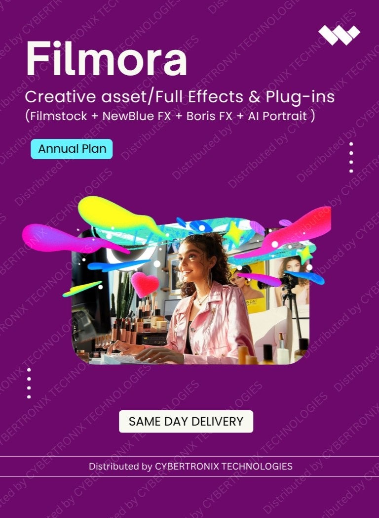 Filmora Creative Asset/Filmora Full Effects & Plug-ins (Filmstock + NewBlue FX + Boris FX + AI Portrait) | Annual Plan | Digital License | Same Day Delivery