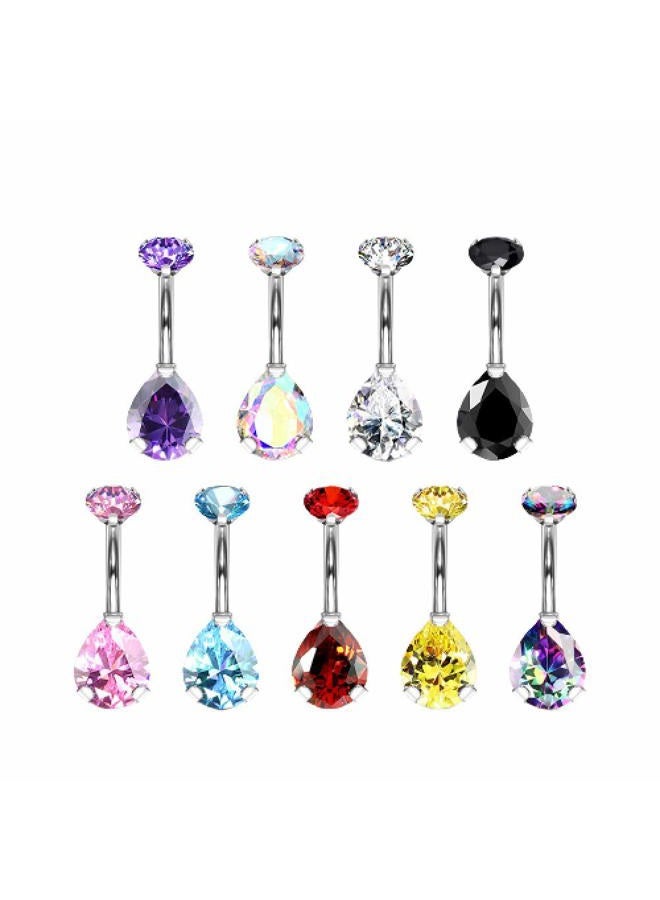 Pierced Owl 14G G23 Implant Grade Titanium Internally Threaded Top Prong Set Double CZ Pear Navel Belly Button Ring - Image 3