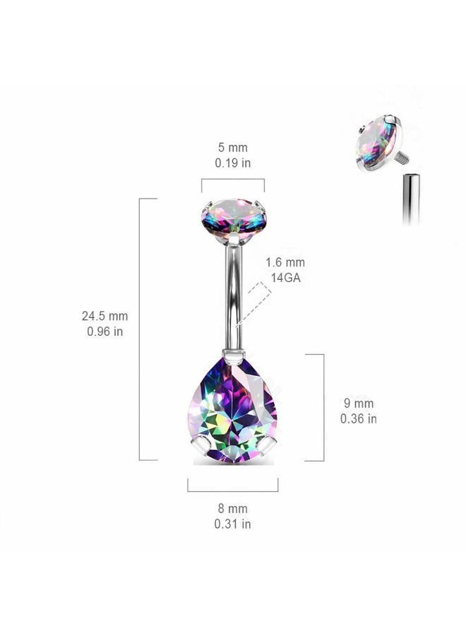 Pierced Owl 14G G23 Implant Grade Titanium Internally Threaded Top Prong Set Double CZ Pear Navel Belly Button Ring - Image 2