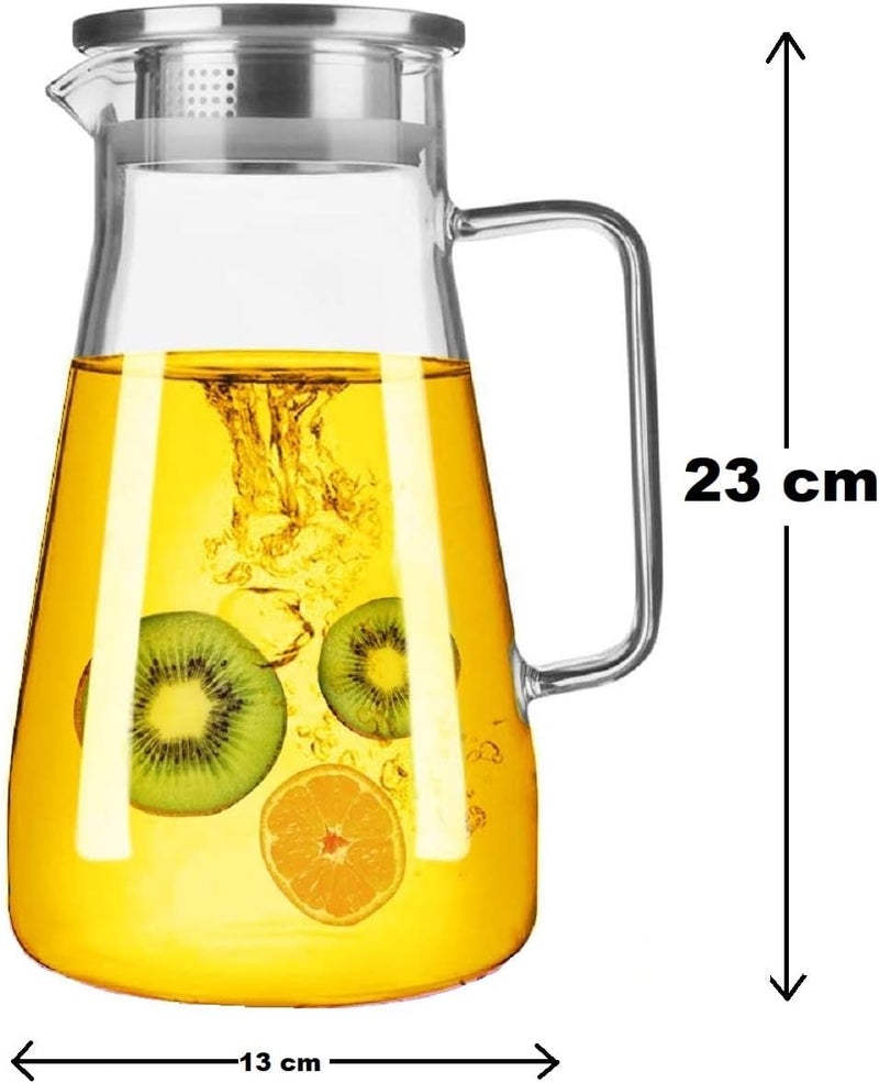 VILON Clear Glass Classical Octagonal Water Jug Glass Iced Tea Pitcher with Stainless Steel Strainer Lid, Juice Beverage Carafe - Image 5