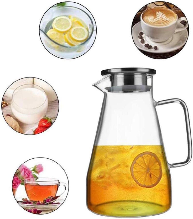 VILON Clear Glass Classical Octagonal Water Jug Glass Iced Tea Pitcher with Stainless Steel Strainer Lid, Juice Beverage Carafe - Image 4
