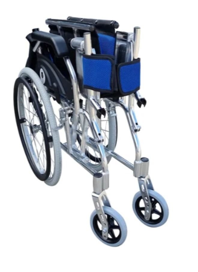 Gilani Mobility Lightweight Wheelchair With Foldable Backrest and Attendant Handbrakes- Blue  - Image 3