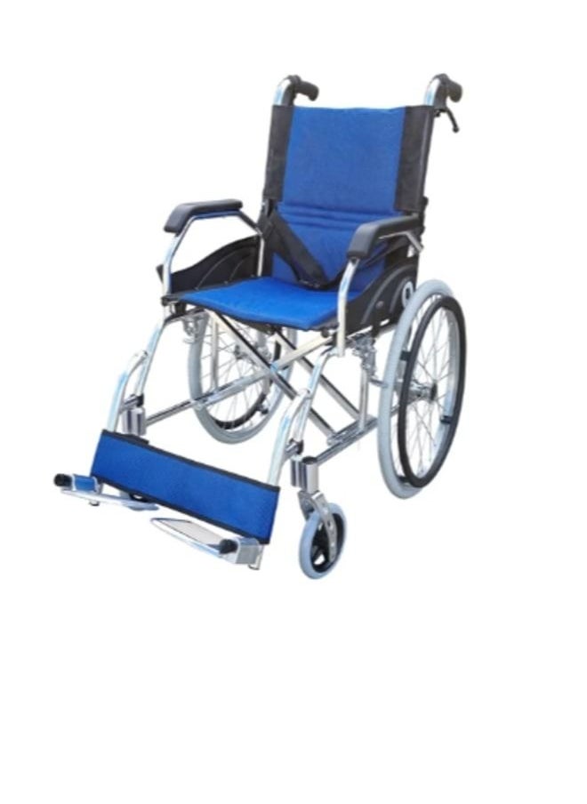 Gilani Mobility Lightweight Wheelchair With Foldable Backrest and Attendant Handbrakes- Blue  - Image 1