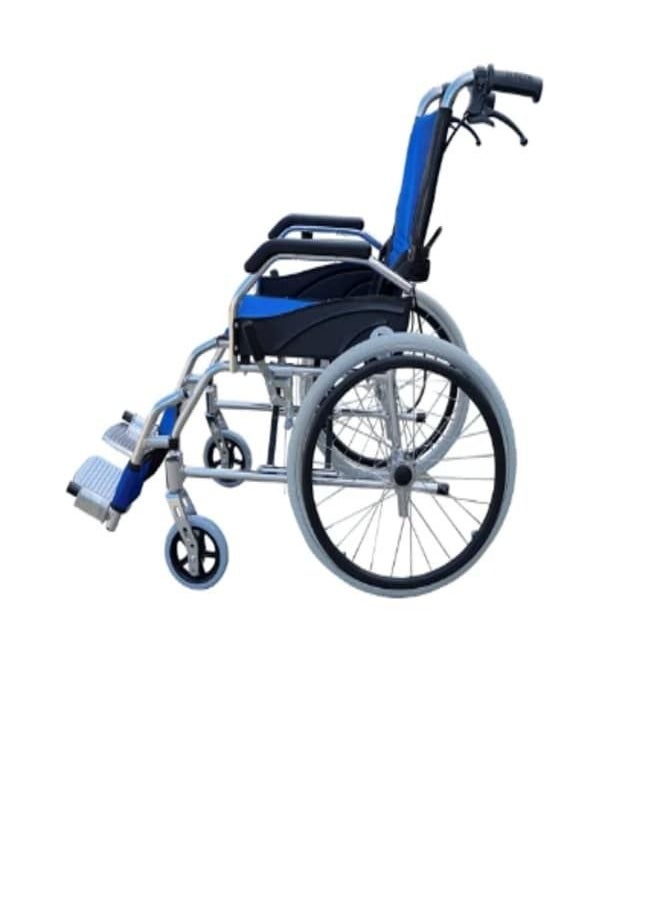 Gilani Mobility Lightweight Wheelchair With Foldable Backrest and Attendant Handbrakes- Blue  - Image 2