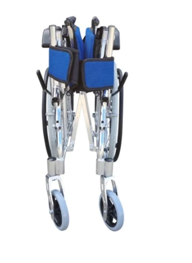 Gilani Mobility Lightweight Wheelchair With Foldable Backrest and Attendant Handbrakes- Blue  - Image 4
