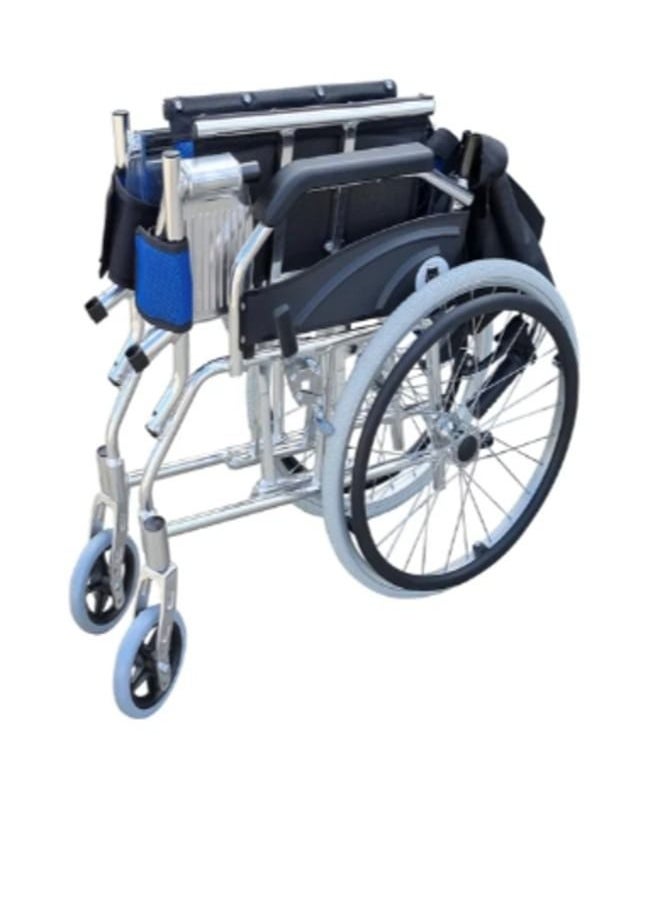 Gilani Mobility Lightweight Wheelchair With Foldable Backrest and Attendant Handbrakes- Blue  - Image 5