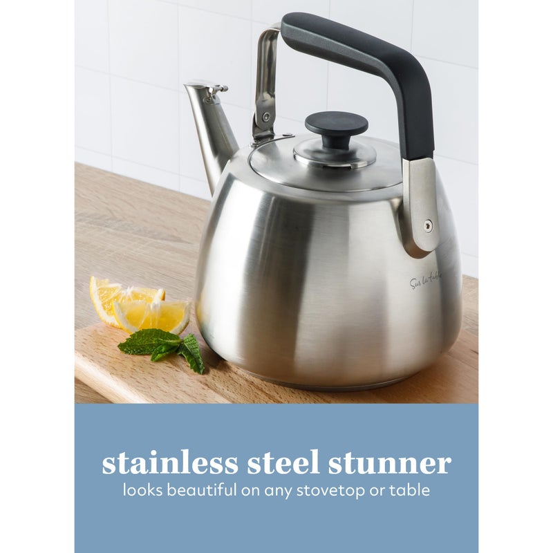 Sur La Table Kitchen Essentials 2 Qt Heavy Gauge Brushed Stainless Steel Whistling Tea Kettle â€“ Durable Stovetop Kettle - Image 3
