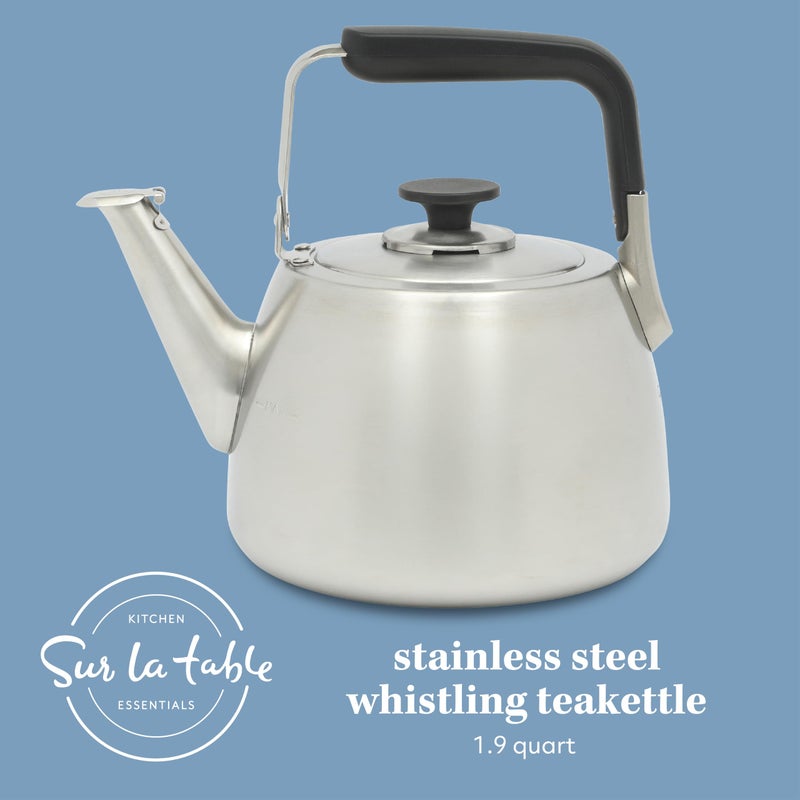 Sur La Table Kitchen Essentials 2 Qt Heavy Gauge Brushed Stainless Steel Whistling Tea Kettle â€“ Durable Stovetop Kettle - Image 2