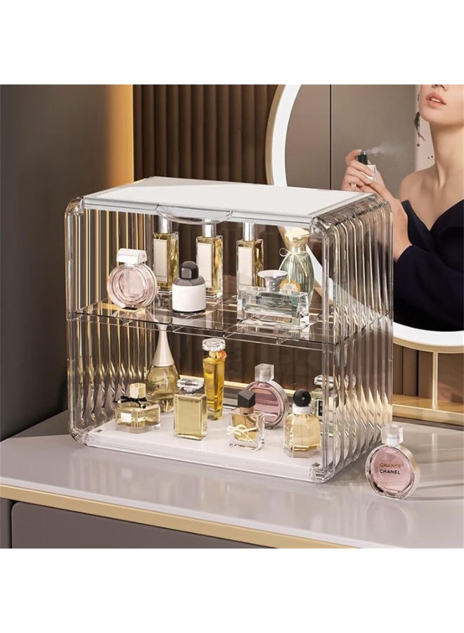 Makeup organizer, transparent perfume cabinet, can store cosmetics, skin care products, lipstick, perfume or decorations，Suitable for Dressing Tables, Bathrooms and Office Desks. (Transparent White) - Image 2
