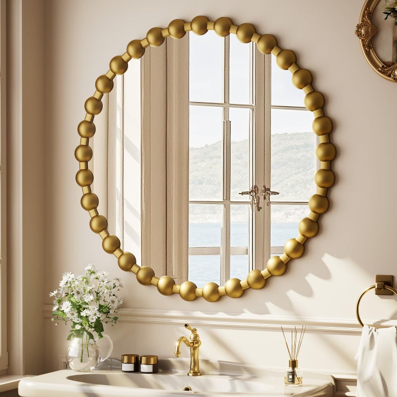 Easly Round Mirror for Wall, 28 Inch Gold Beaded Frame Decorative Vanity Mirror, Circle Bathroom Mirror with High-Definition Lense, Modern Wall Decor for Bathroom, Living Room, Bedroom, Entryway - Image 2