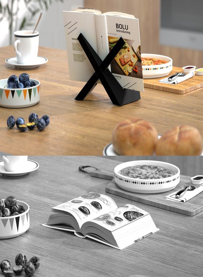 Webtrylics Webtrlics Cookbook Stand, Cookbook Holder for Kitchen,Black Recipe Book Holder for Counter,Wooden Plate Holder Display Stand for Tabletop (Black) - Image 3