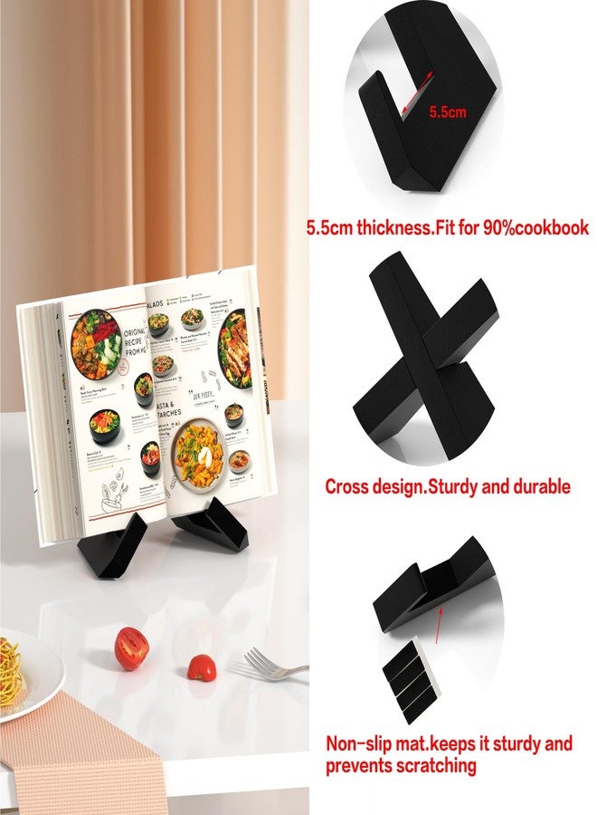 Webtrylics Webtrlics Cookbook Stand, Cookbook Holder for Kitchen,Black Recipe Book Holder for Counter,Wooden Plate Holder Display Stand for Tabletop (Black) - Image 4