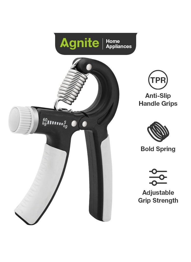 Deli Agnite Er021 Adjustable Hand Grip Strengthener – 5-60Kg Resistance Trainer With Anti-Slip Handles & Heavy-Duty Spring For Forearm, Wrist, And Finger Strength Training, Grey/Black Color  - Image 1