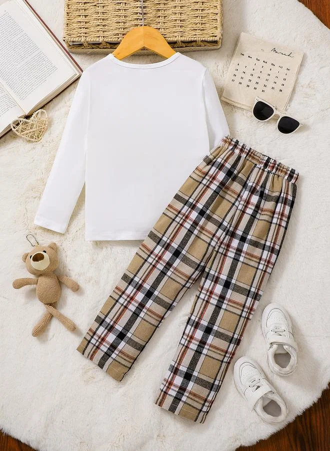 Take Two Take Two Boys Bear Graphic T-shirt and Checked Pants Set