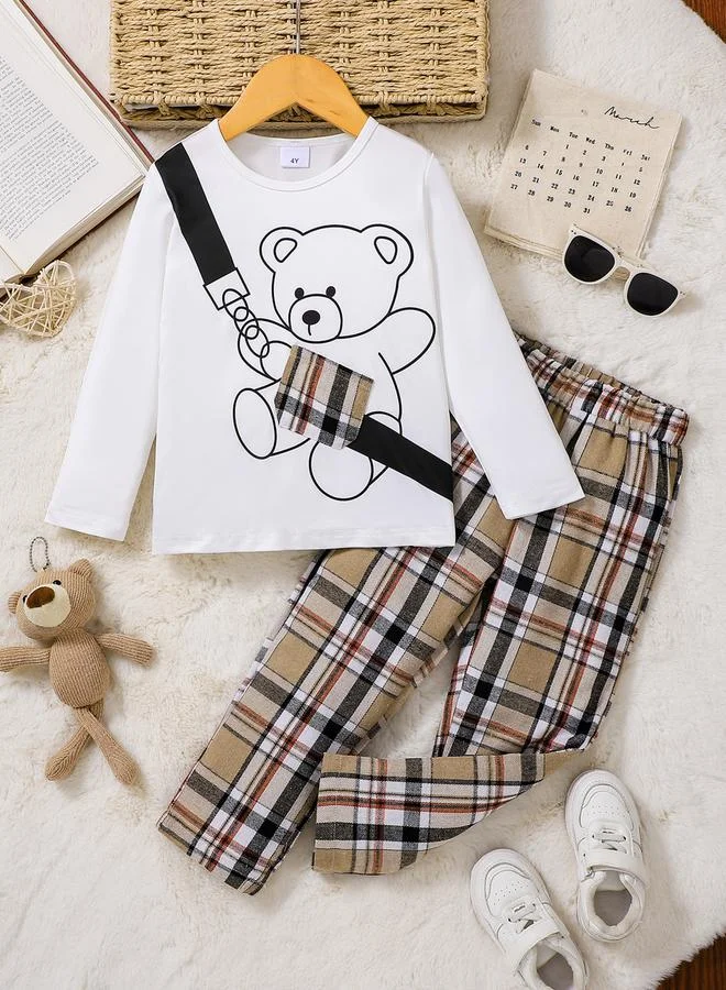 Take Two Take Two Boys Bear Graphic T-shirt and Checked Pants Set
