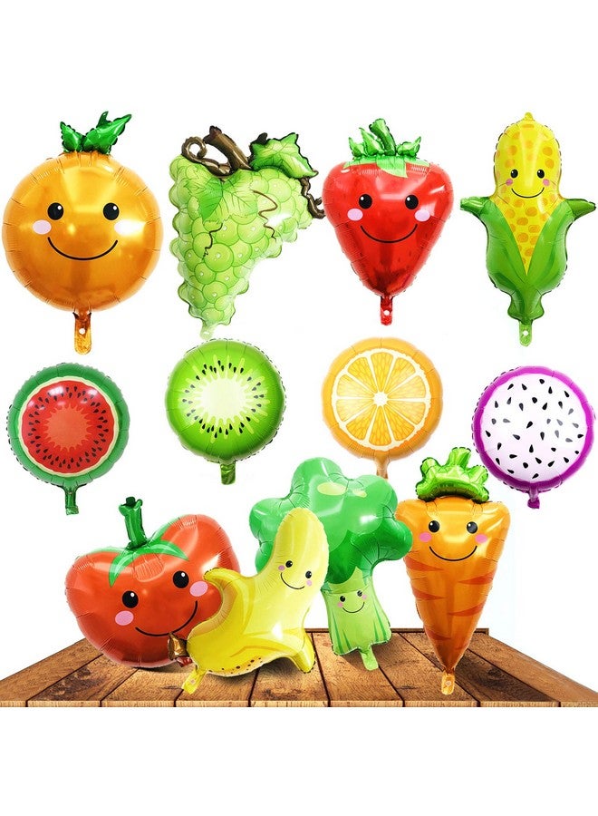 LZYMSZ 12Pcs Fruit Vegetable Foil Helium Mylar Balloons, Corn Carrot Orange Tomato Broccoli Strawberry Grape Banana Watermelon Kiwi Party Decoration Supplies For Baby Shower Birthday Christmas Kids Gift - Image 1