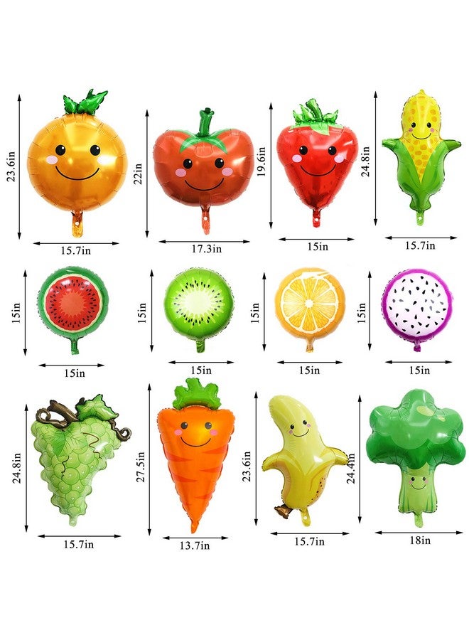 LZYMSZ 12Pcs Fruit Vegetable Foil Helium Mylar Balloons, Corn Carrot Orange Tomato Broccoli Strawberry Grape Banana Watermelon Kiwi Party Decoration Supplies For Baby Shower Birthday Christmas Kids Gift - Image 2