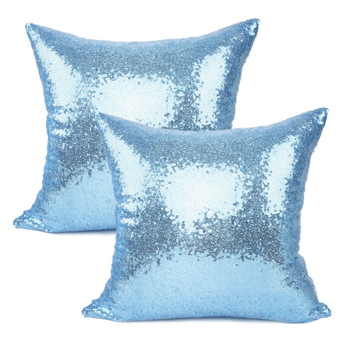 PACK OF 2 NEW LUXURY SERIES SOLID COLOR DECORATIVE GLITZY SEQUIN COMFY SATIN THROW PILLOW COVER CUSHION CASE FOR WEDDINGCHRISTMAS BABY BLUE18X18