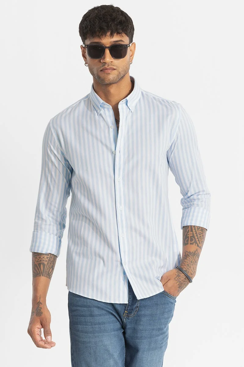 سنيتش Blue Twill Stripes Shirt