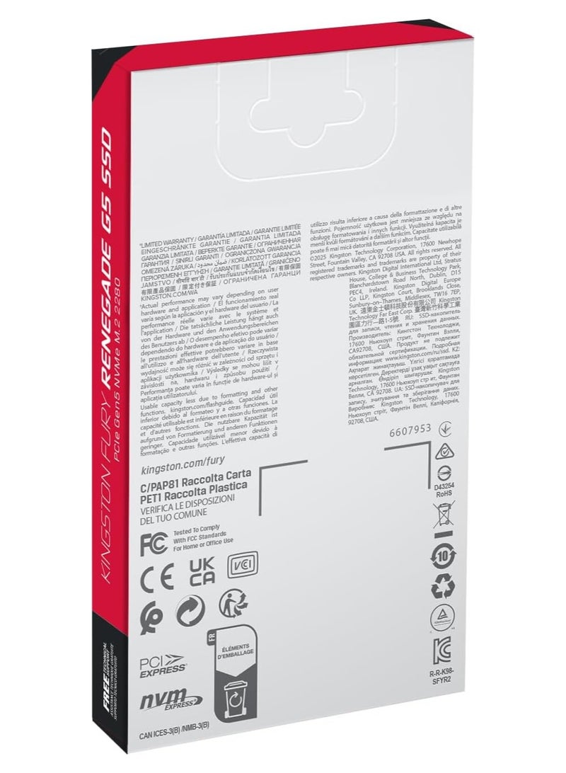 Kingston Fury Renegade G5 PCIe 5.0 NVMe M.2 SSD 1T-SFYR2S/1T0 | - Image 5