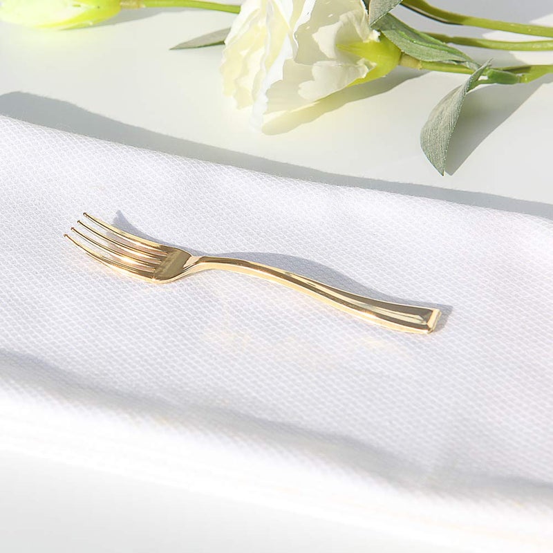 WDF Disposable Plastic Mini Forks 300 Pieces 4 Inches | Gold Plastic Forks | Heavy Duty Plastic Tasting Forks | Perfect for Small Appetizers and Desserts - Image 5